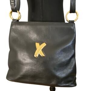 Vintage Palomo Picasso Signature X Double Strap‎ Black Leather Shoulder bag